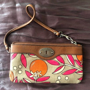 Fossil Key-per Coated Canvas & Leather Wristlet